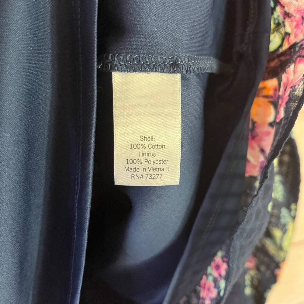 LC Conrad Blue With Floral Neck Tie Detail Blouse Size Small - Picture 3 of 6